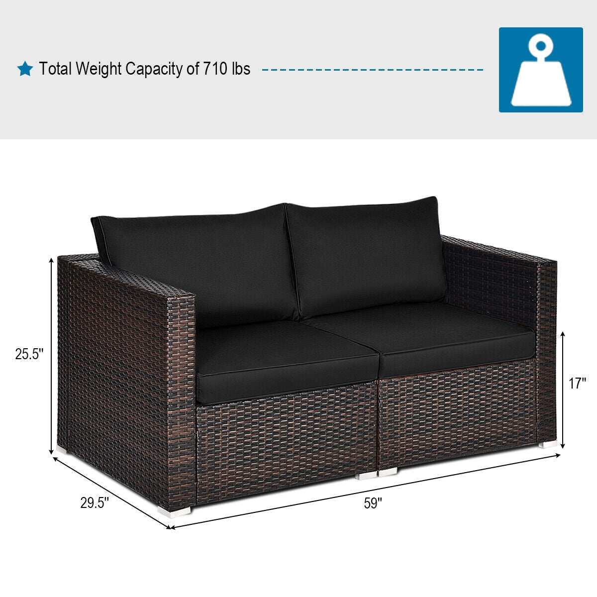 2PCS Patio Rattan Sectional Conversation Sofa Set