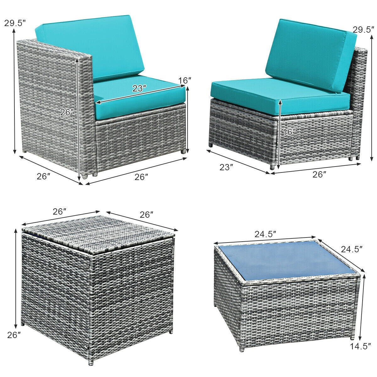 8 Piece Wicker Sofa Rattan Dinning Set Patio Furniture with Storage Table