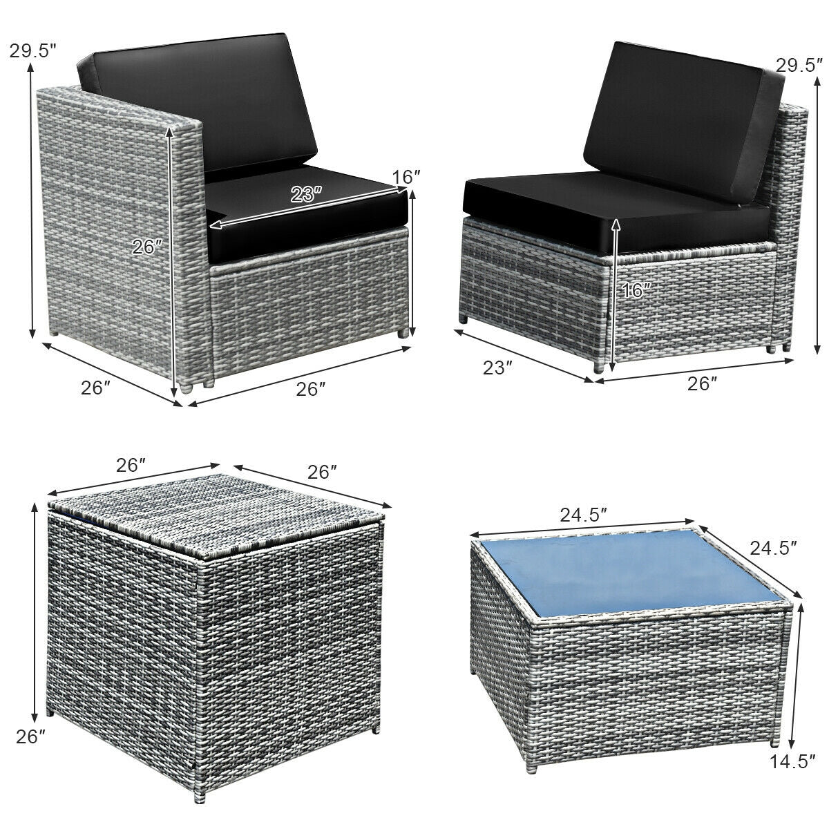 8 Piece Wicker Sofa Rattan Dinning Set Patio Furniture with Storage Table