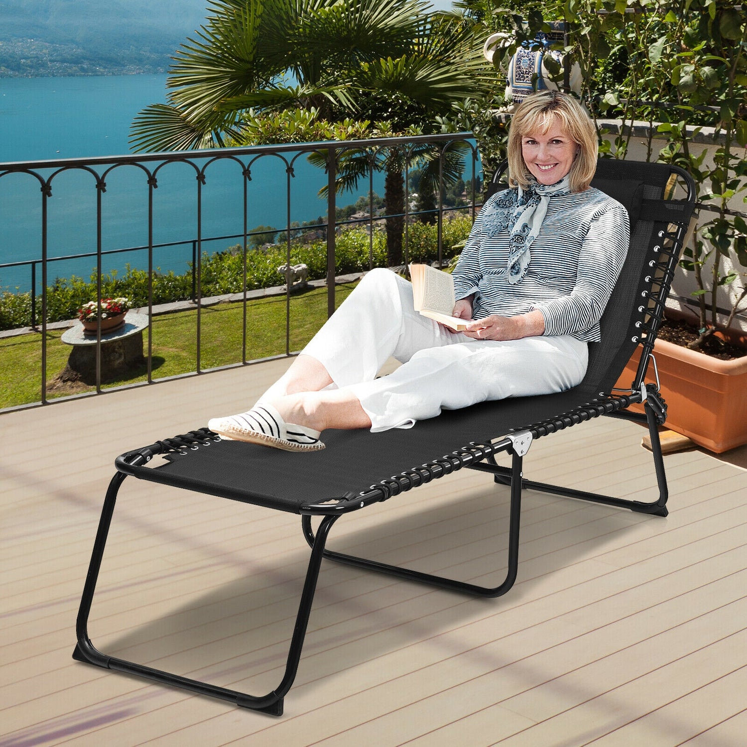 Folding Heightening Design Beach Lounge Chair with Pillow for Patio