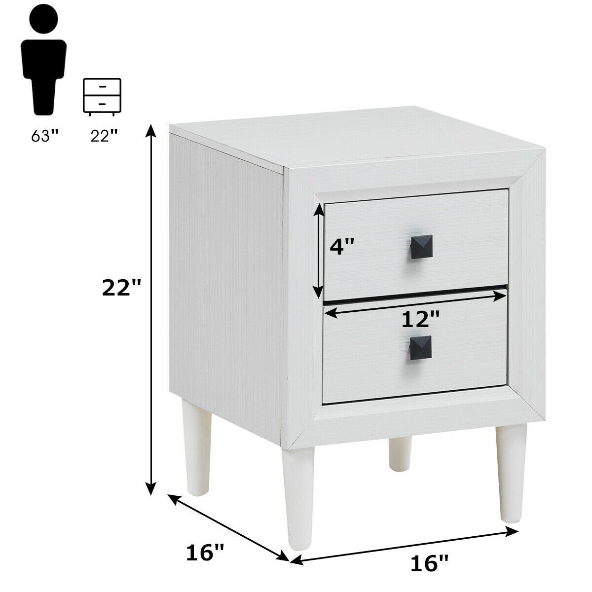2Pcs Multipurpose Retro Nightstand with 2 Drawers