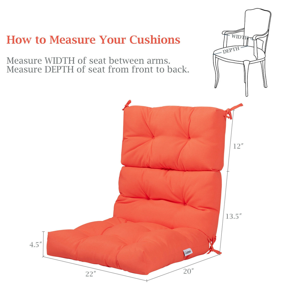 22 x 44 Inch Tufted Outdoor Patio Chair Seating Pad