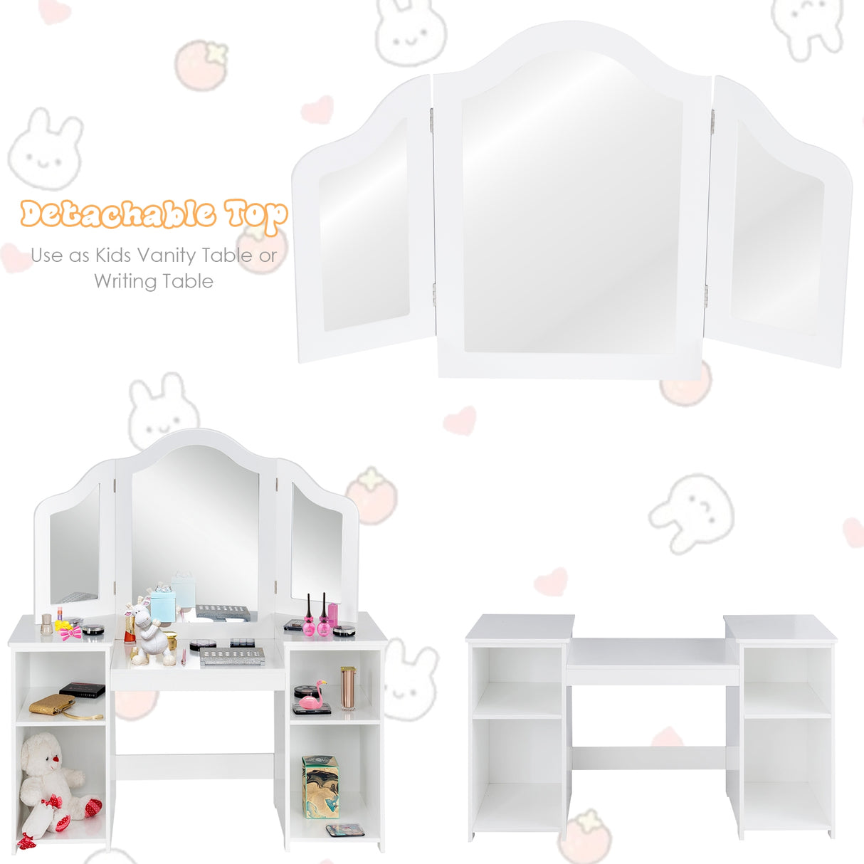Kids Tri Folding Mirror Makeup Dressing Vanity Table Set