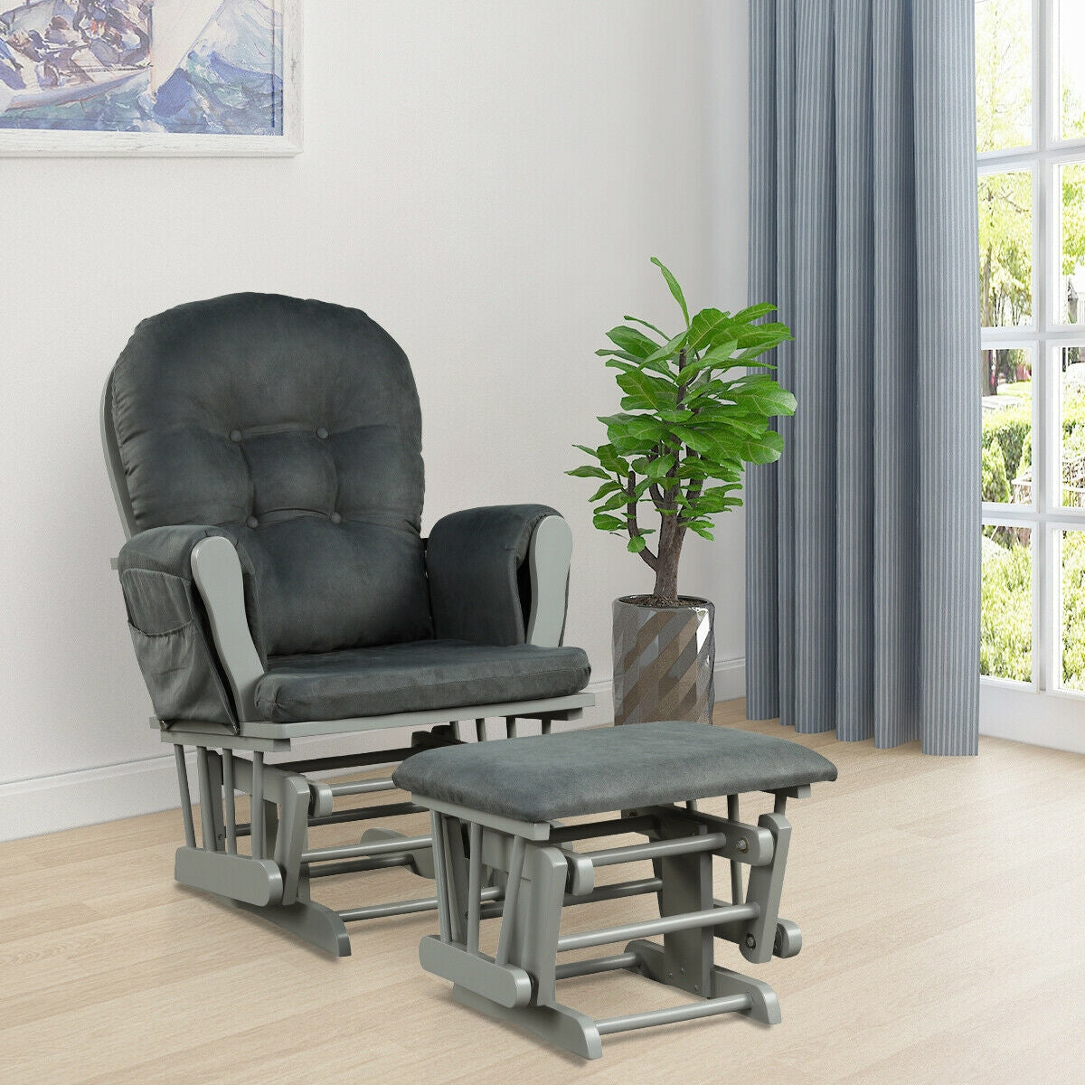 Baby Nursery Relax Rocker Rocking Chair Glider and Ottoman Set-Gray