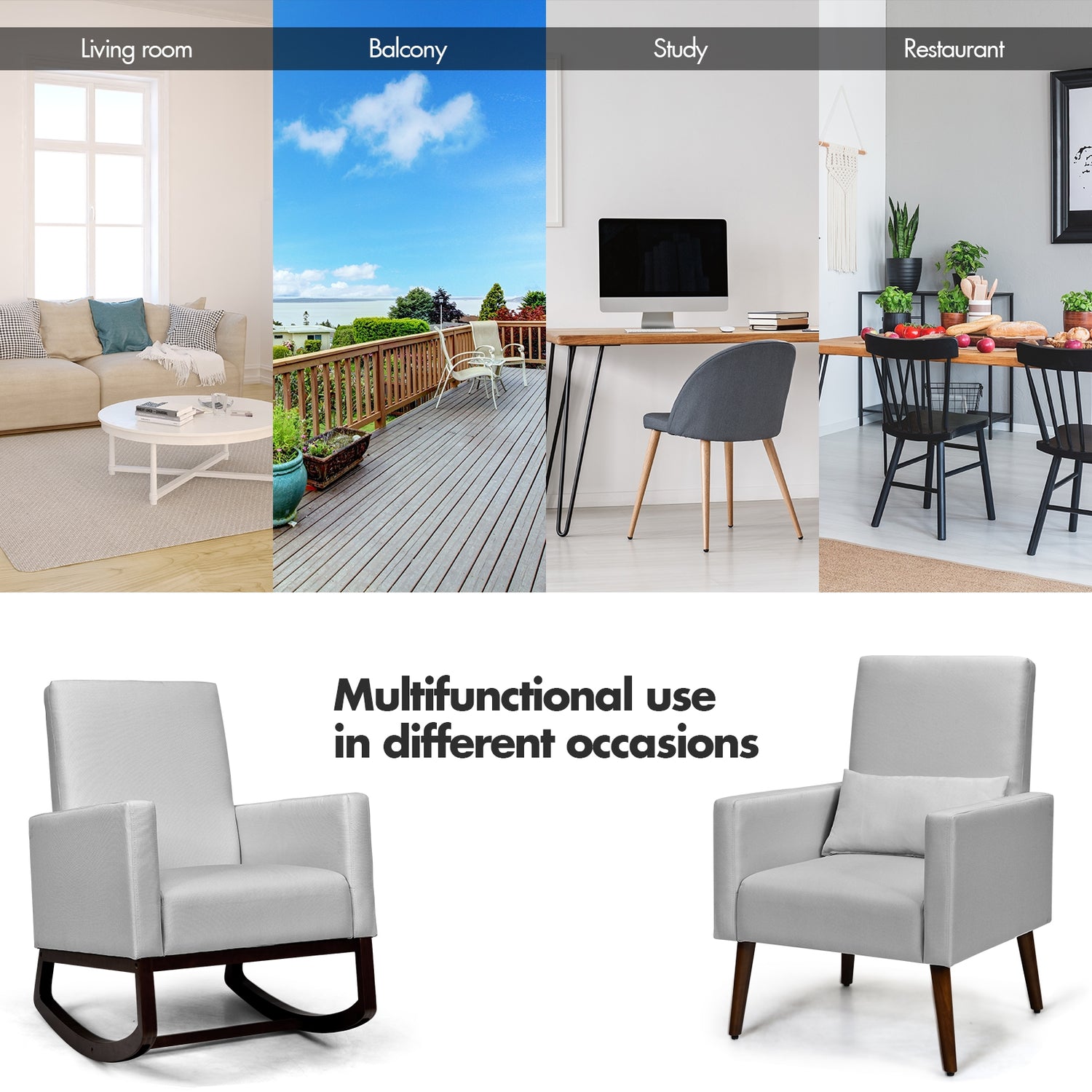 2-in-1 Fabric Upholstered Rocking Chair with Pillow