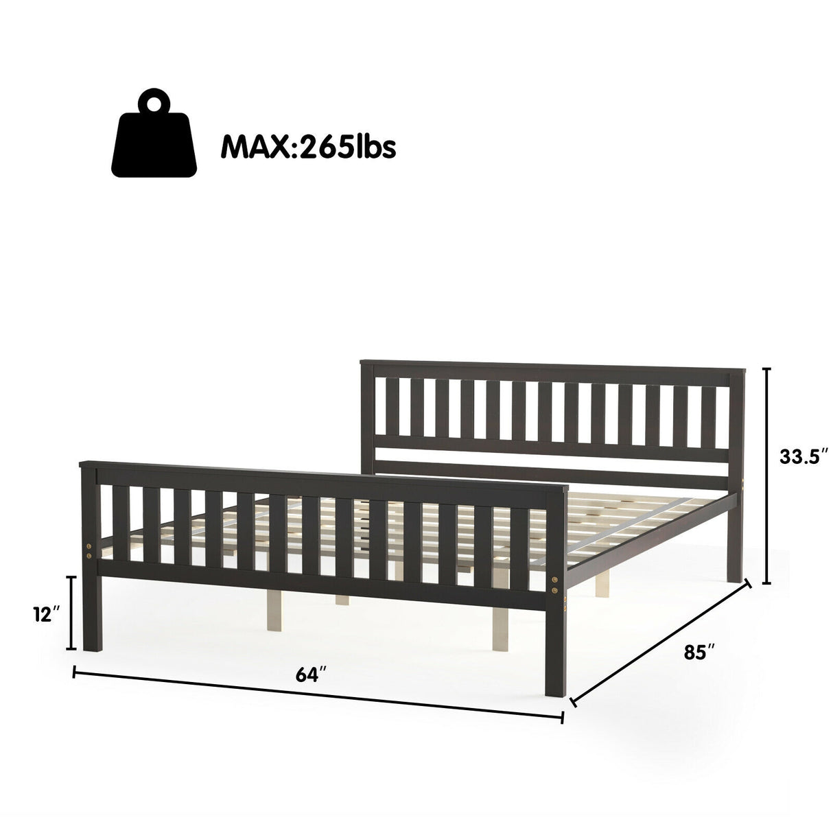 Full Size Wood Platform Bed with Headboard