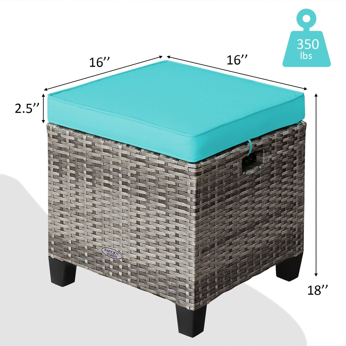 2PCS Patio Rattan Wicker Ottoman Seat with Removable Cushions
