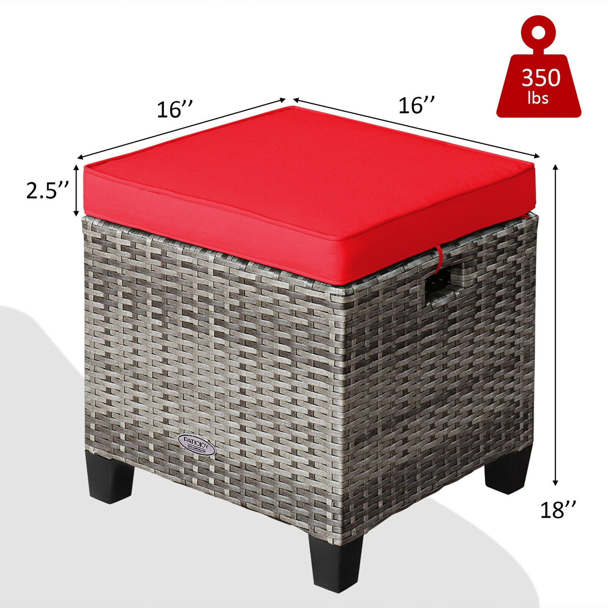 2PCS Patio Rattan Wicker Ottoman Seat with Removable Cushions