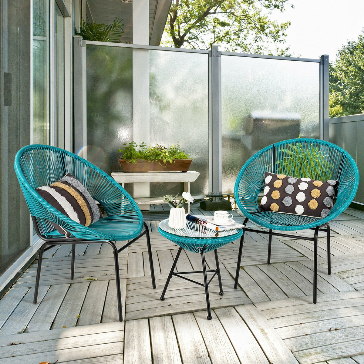 3PCS Patio Acapulco Furniture Bistro Set with GlassTable