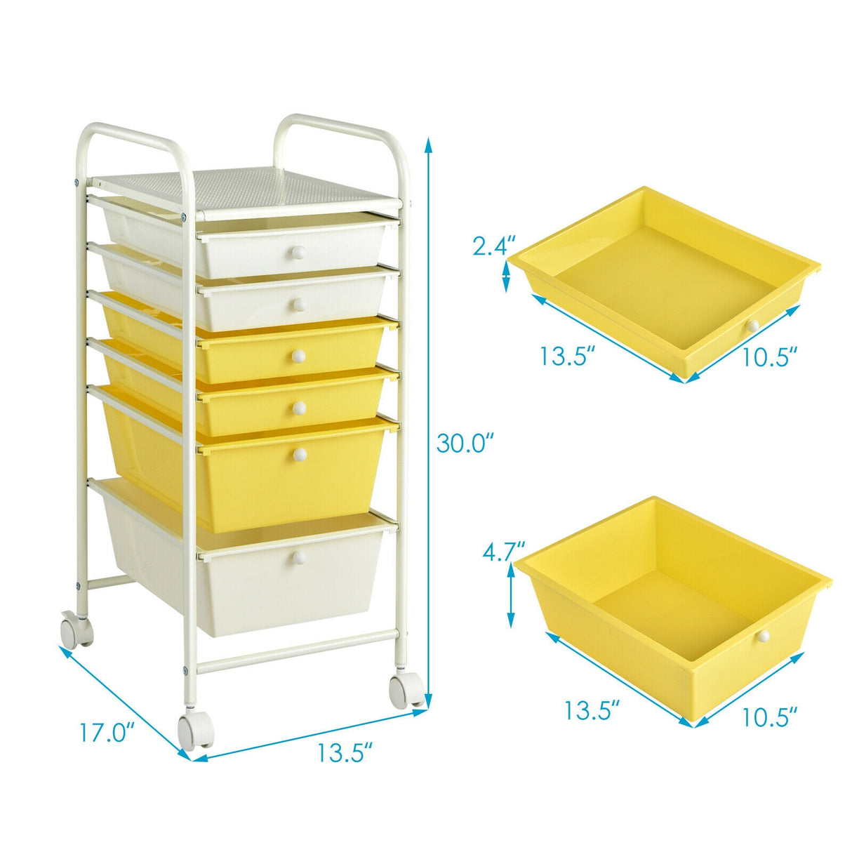 6 Drawers Rolling Storage Cart Organizer-Transparent