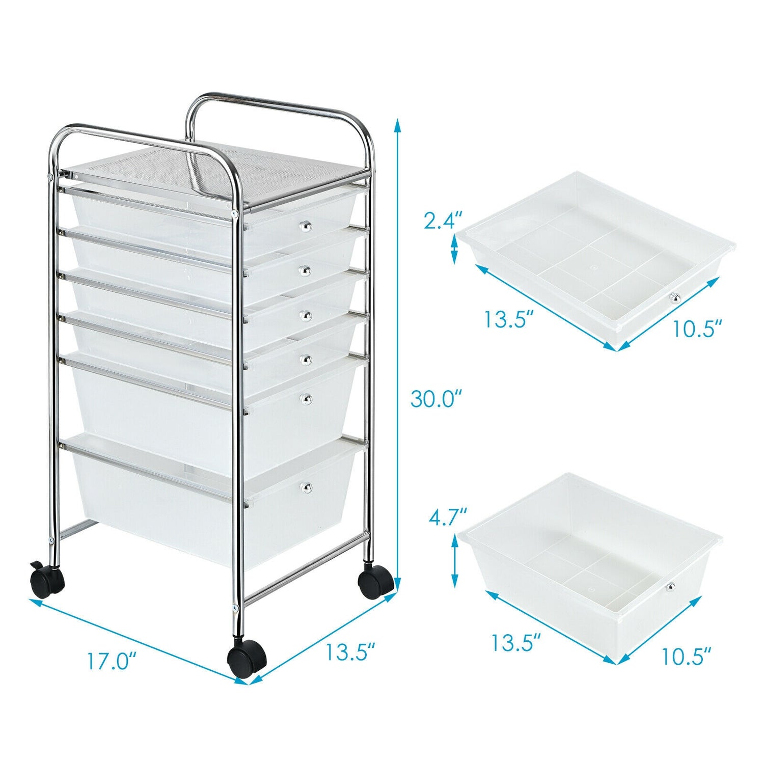 6 Drawers Rolling Storage Cart Organizer-Transparent