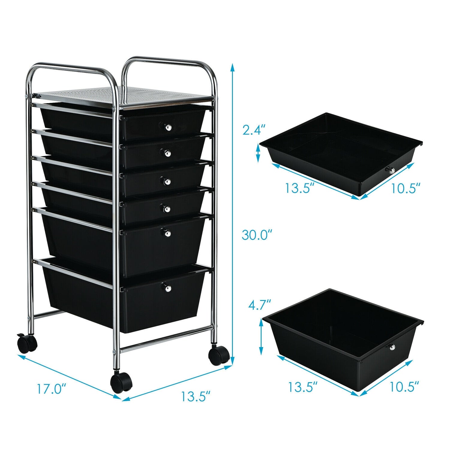 6 Drawers Rolling Storage Cart Organizer-Transparent