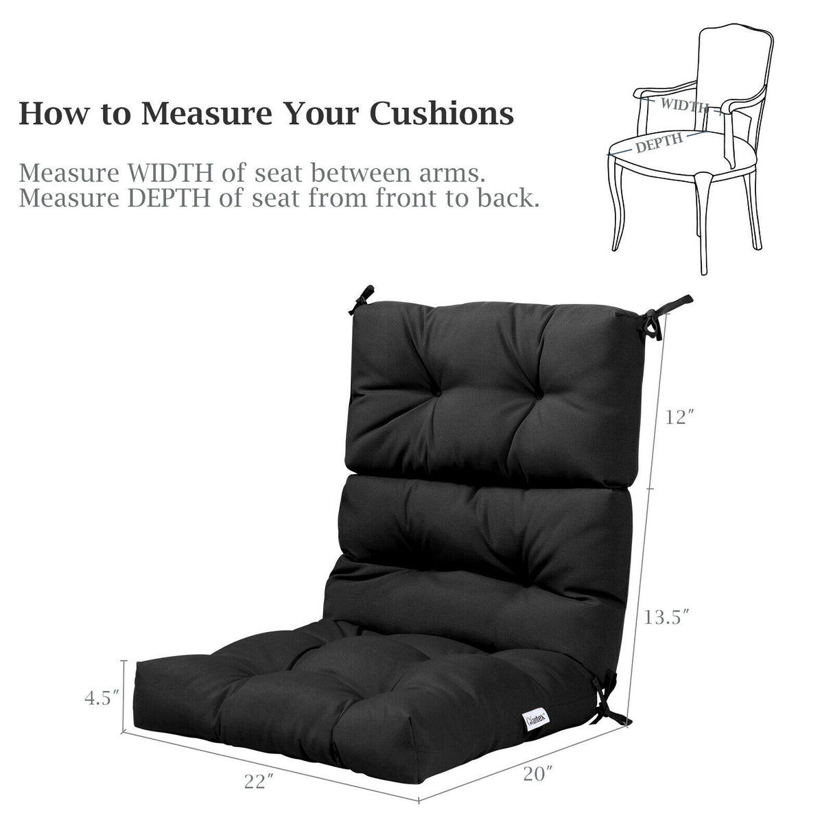 22 x 44 Inch Tufted Outdoor Patio Chair Seating Pad