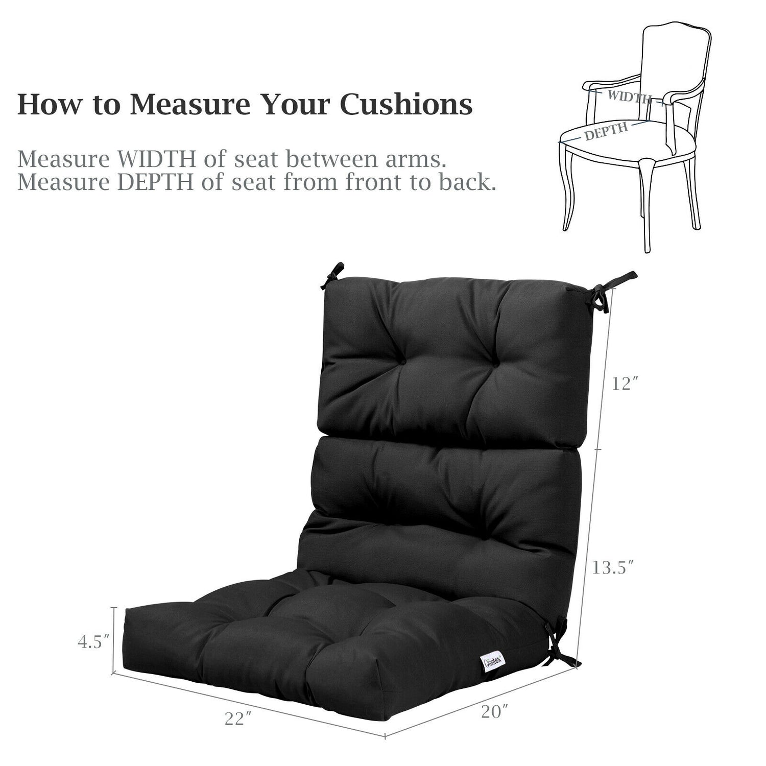 22 x 44 Inch Tufted Outdoor Patio Chair Seating Pad