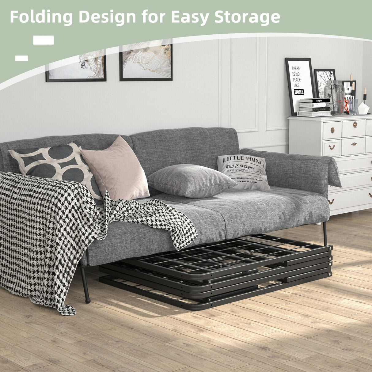 Twin/Full/Queen Size Foldable Metal Platform Bed with Tool-Free Assembly