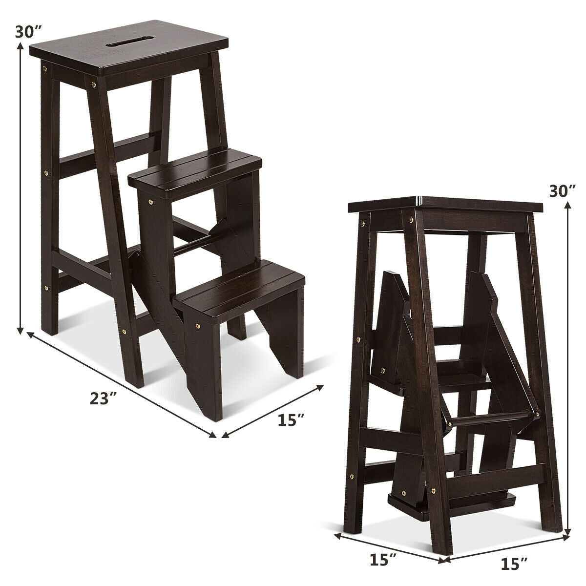 3 Tier Step Stool 3 in 1 Folding Ladder Bench