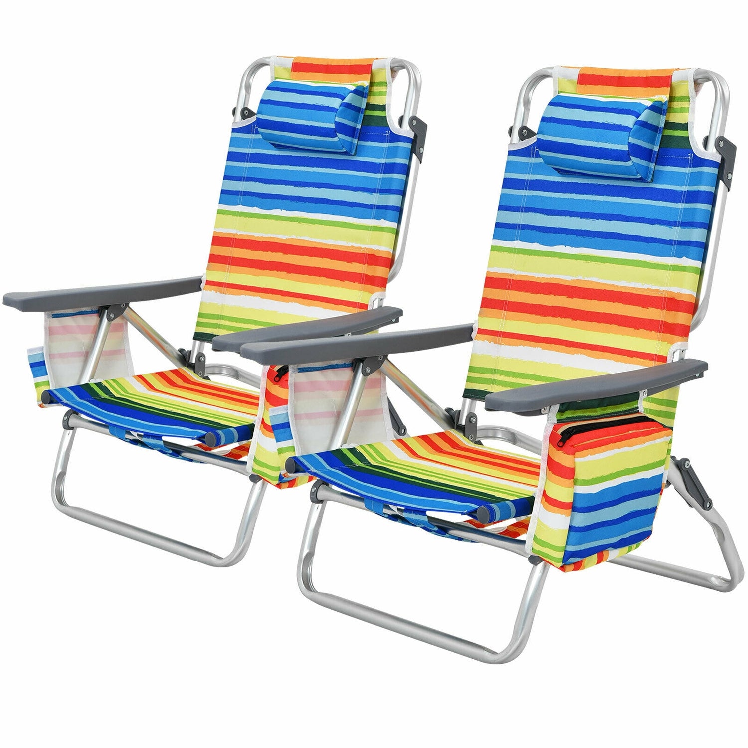 4-Pack 5-Position Outdoor Folding Backpack Beach Reclining Chair with Pillow