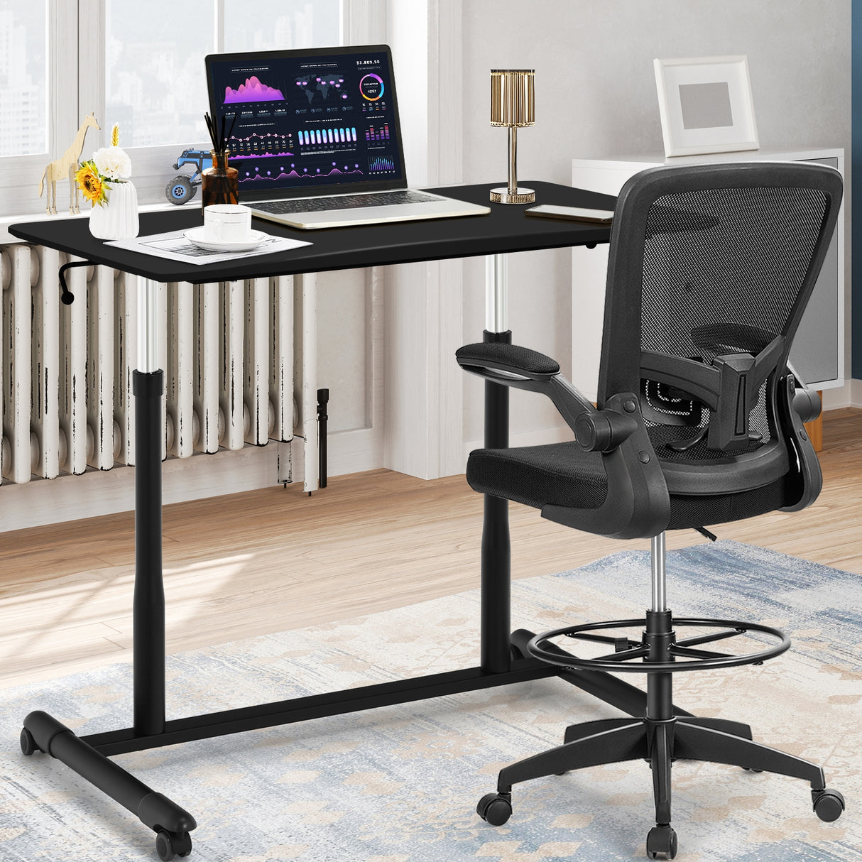 Height Adjustable Computer Desk Sit to Stand Rolling Table