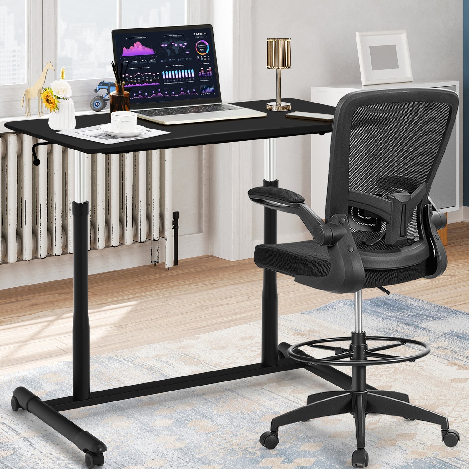 Height Adjustable Computer Desk Sit to Stand Rolling Table
