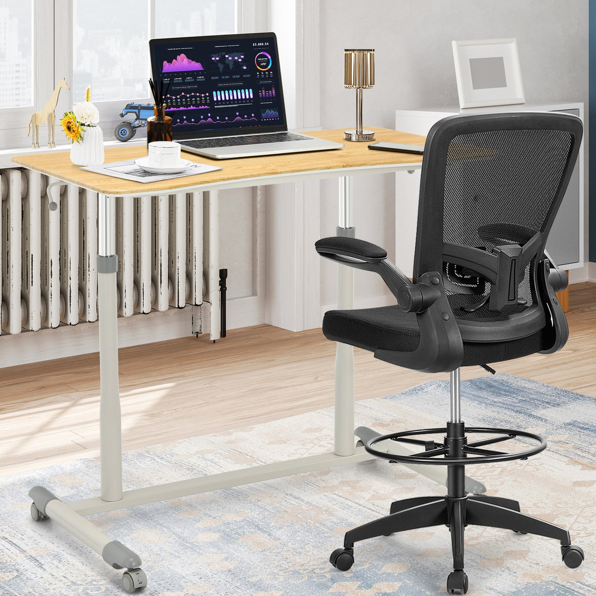 Height Adjustable Computer Desk Sit to Stand Rolling Table