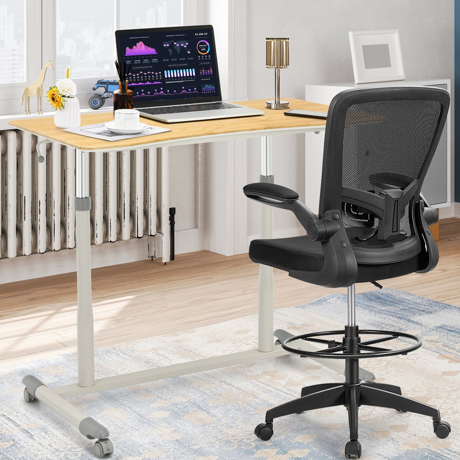 Height Adjustable Computer Desk Sit to Stand Rolling Table