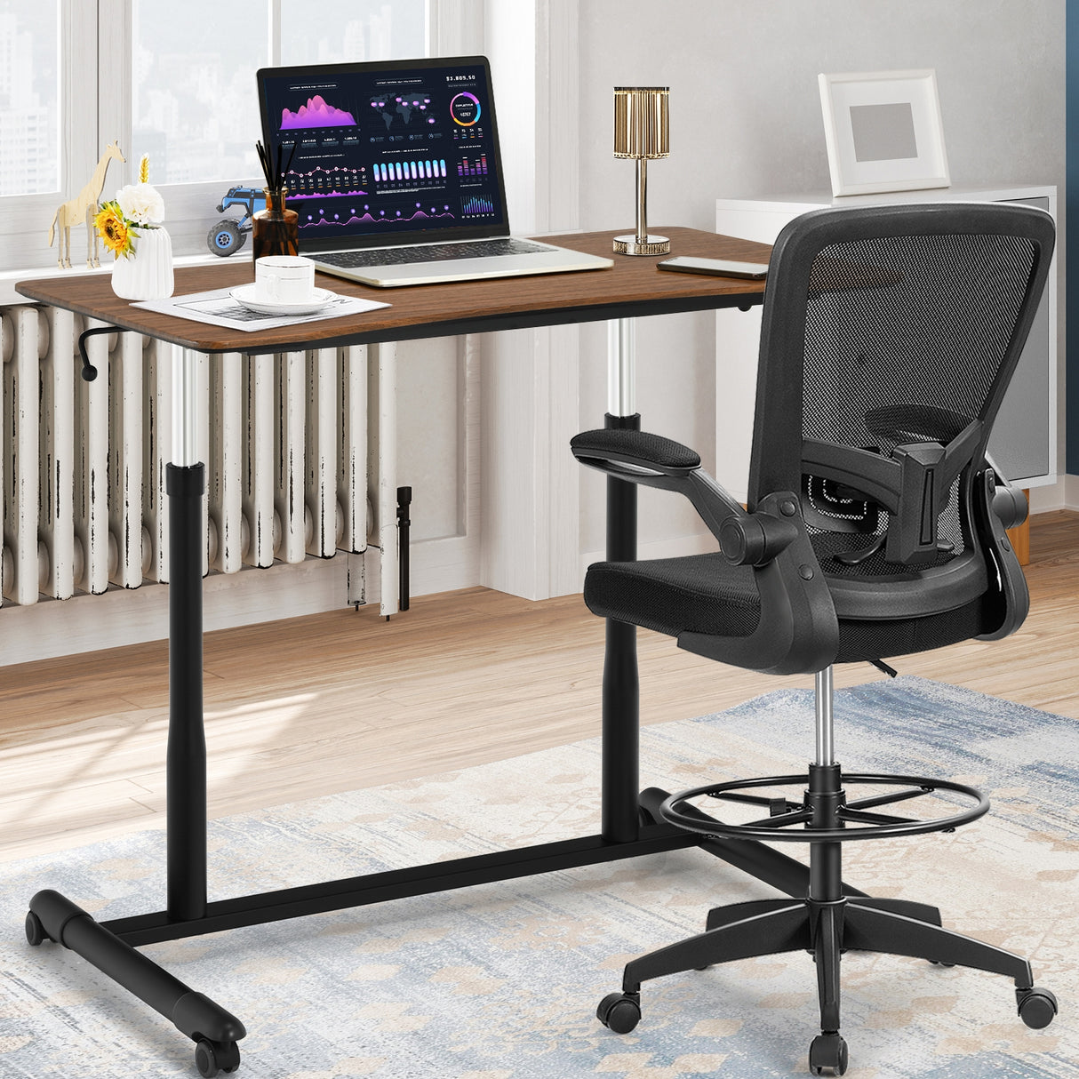 Height Adjustable Computer Desk Sit to Stand Rolling Table
