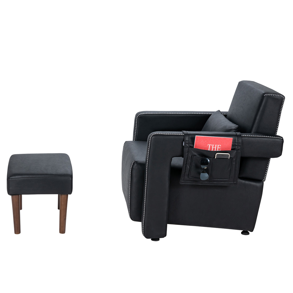 Modern Berber Fleece Single Sofa Chair with Ottoman and Waist Pillow