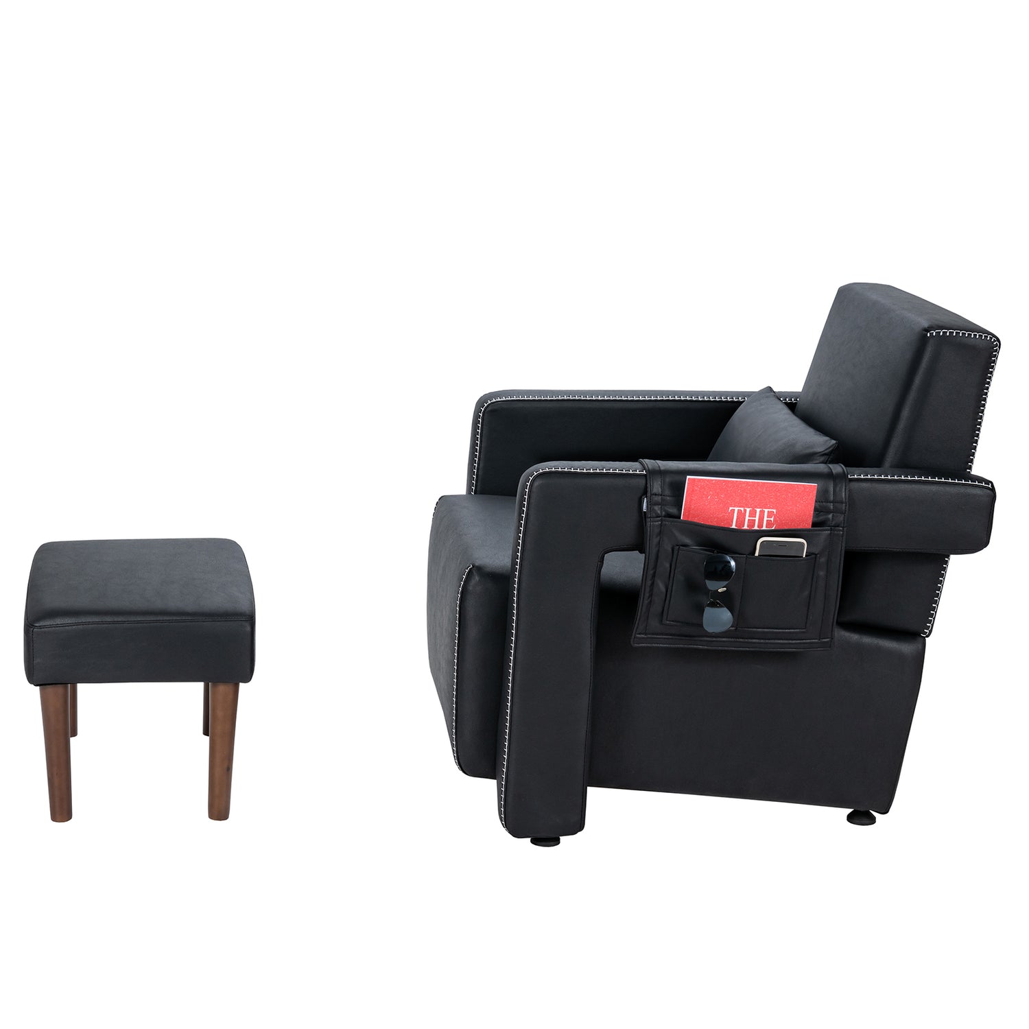 Modern Berber Fleece Single Sofa Chair with Ottoman and Waist Pillow