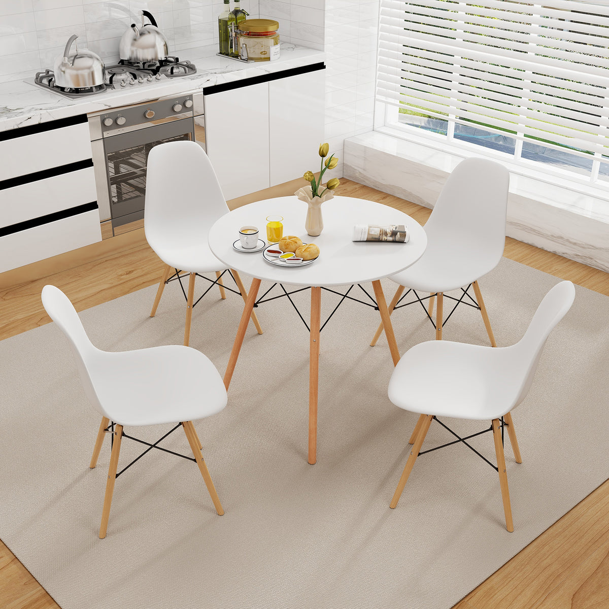 5 Pieces Table Set With Solid Wood Leg For Dining Room