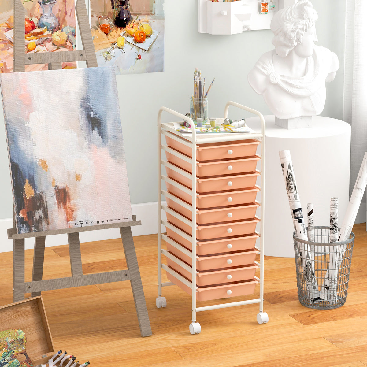 10 Drawer Rolling Storage Cart Organizer with 4 Universal Casters