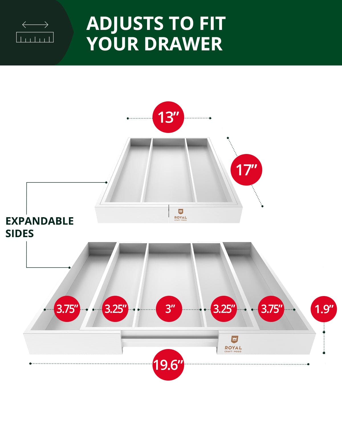 Utensil Drawer Organizer, White (5 Slots)