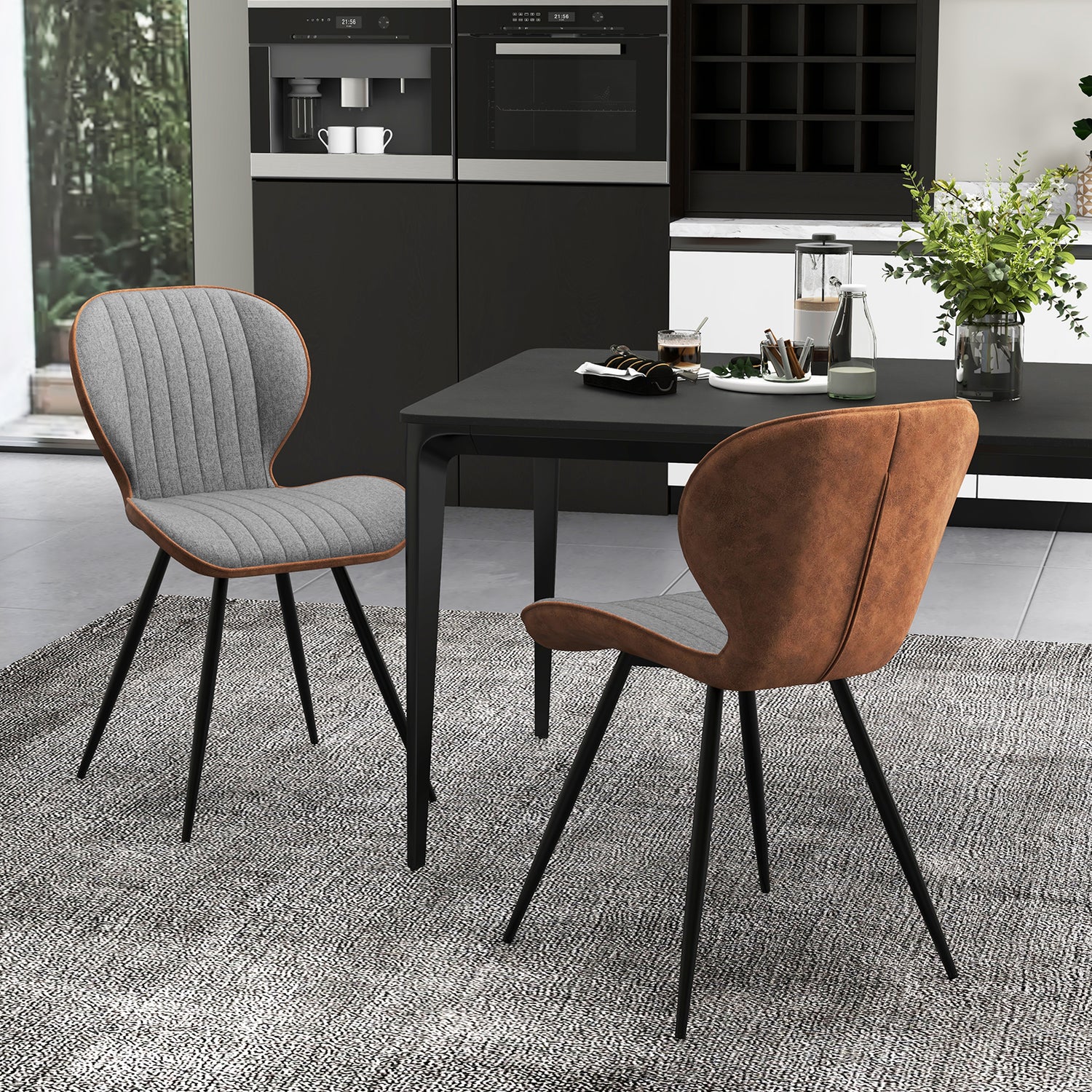 Set of 2 Armless Dining Chair Modern Accent Chairs with Curved Backrest-Gray