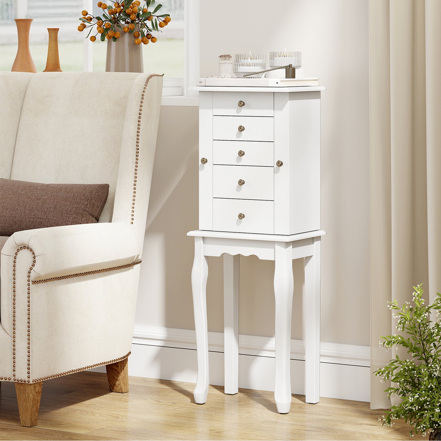 2 Colors Armoire Storage Standing Jewelry Cabinet with Mirror