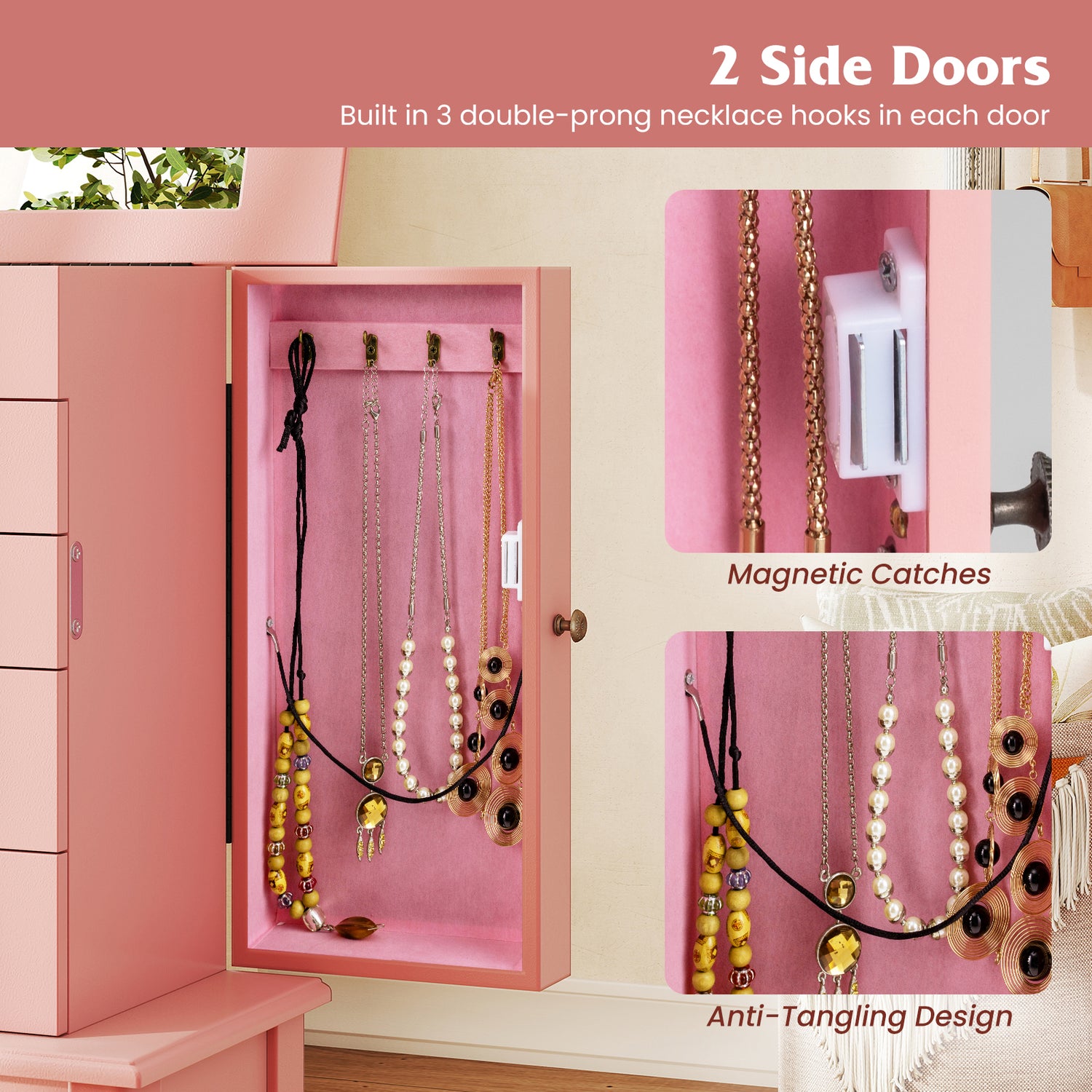 2 Colors Armoire Storage Standing Jewelry Cabinet with Mirror