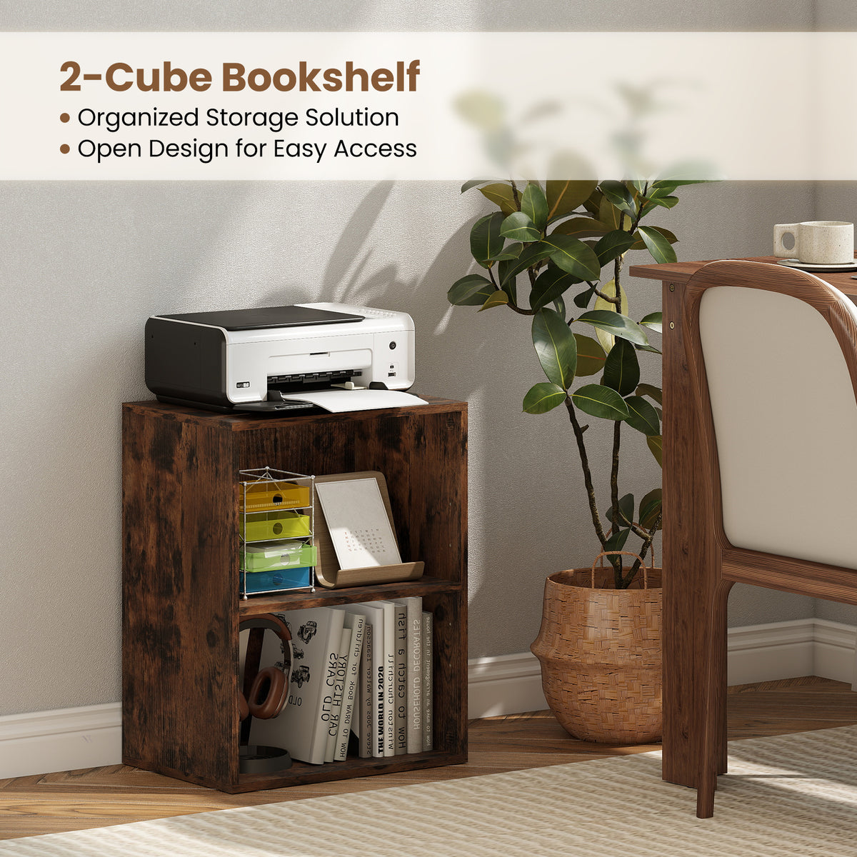 2-Cube Bookcase Set of 2 Floor Standing Open Bookshelf w/ 5-Position Adjustable Shelf