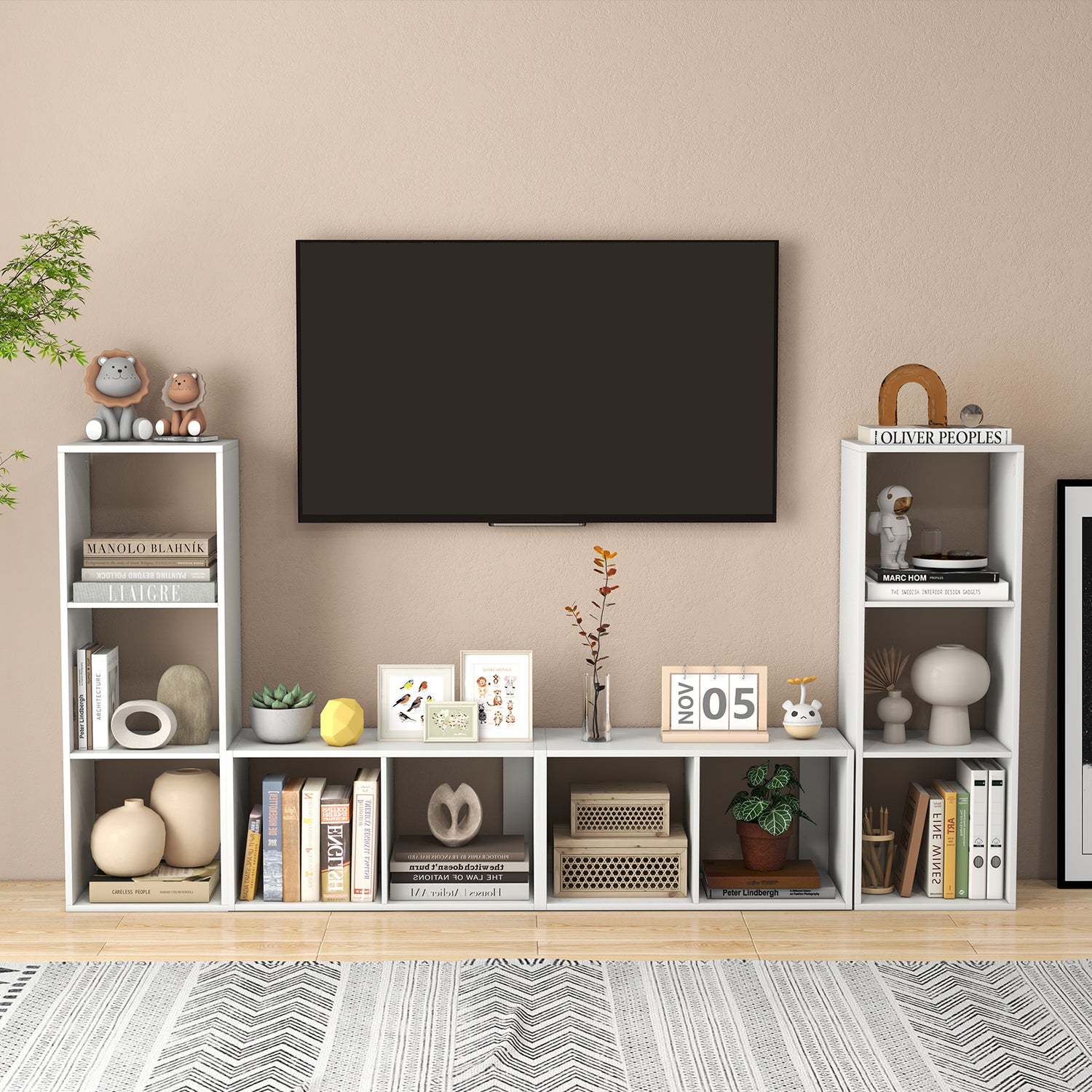 2 Cube Bookshelf with Back Guardrail for Living Room Bedroom-White