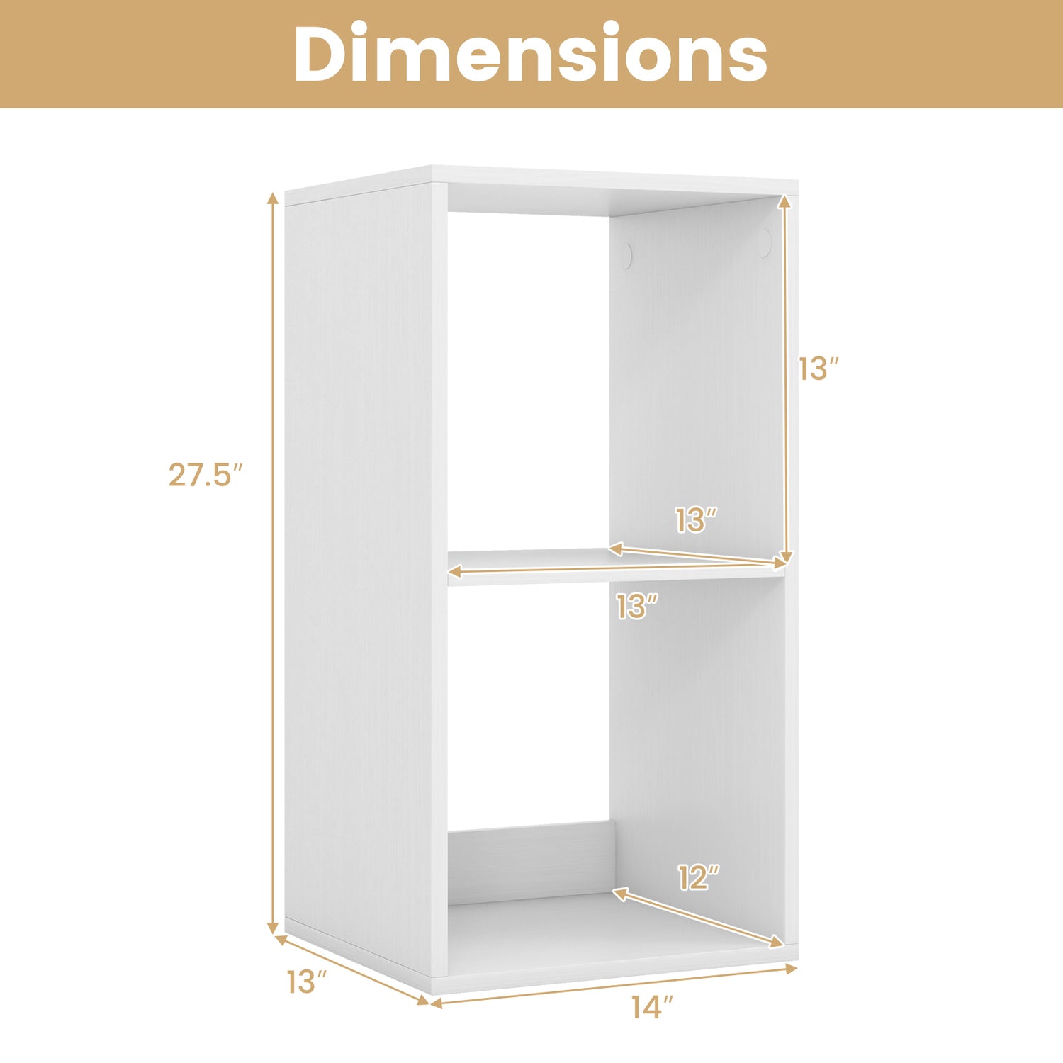 2 Cube Bookshelf with Back Guardrail for Living Room Bedroom-White