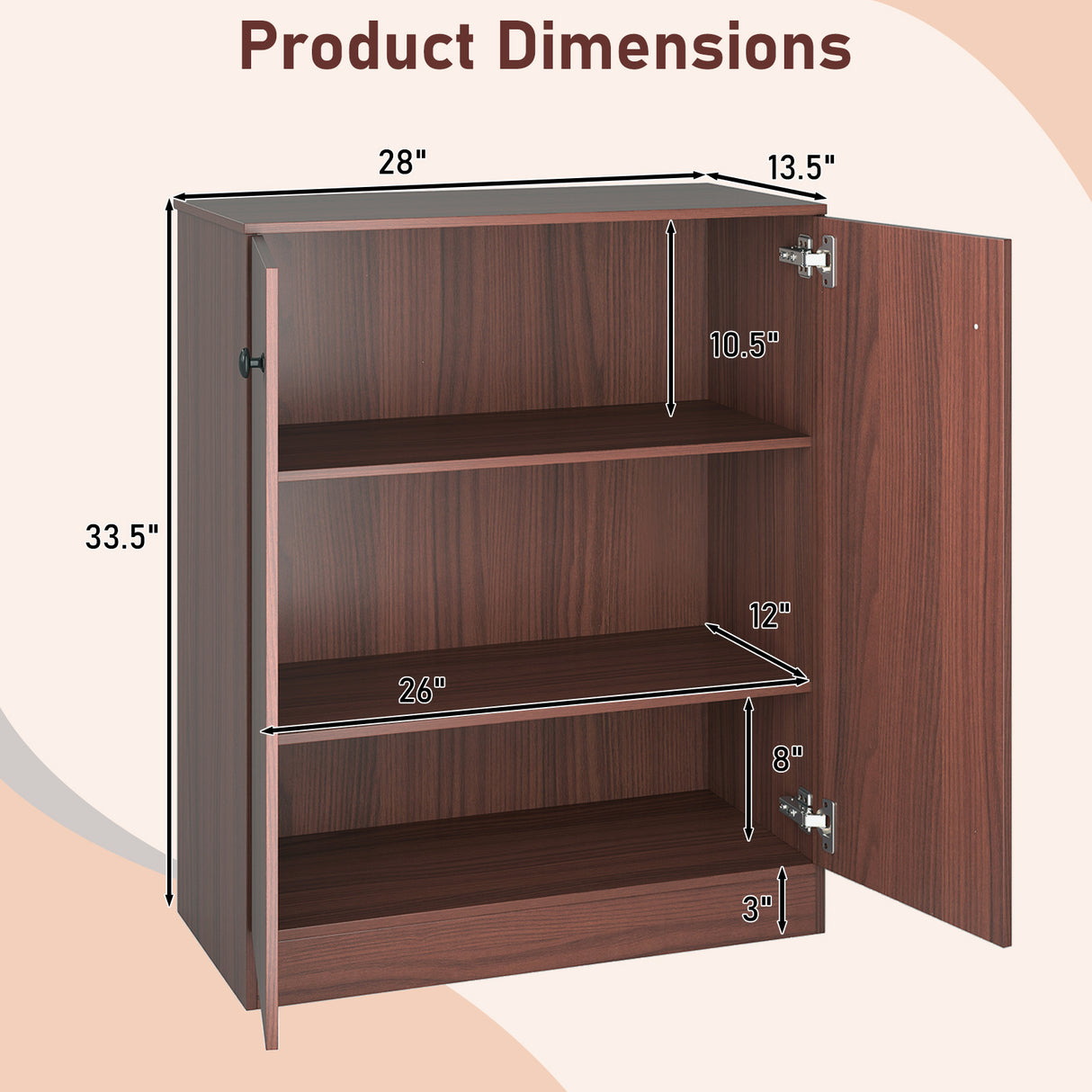 2-Door Modern Floor Storage Cabinet with 3-Tier Shelf