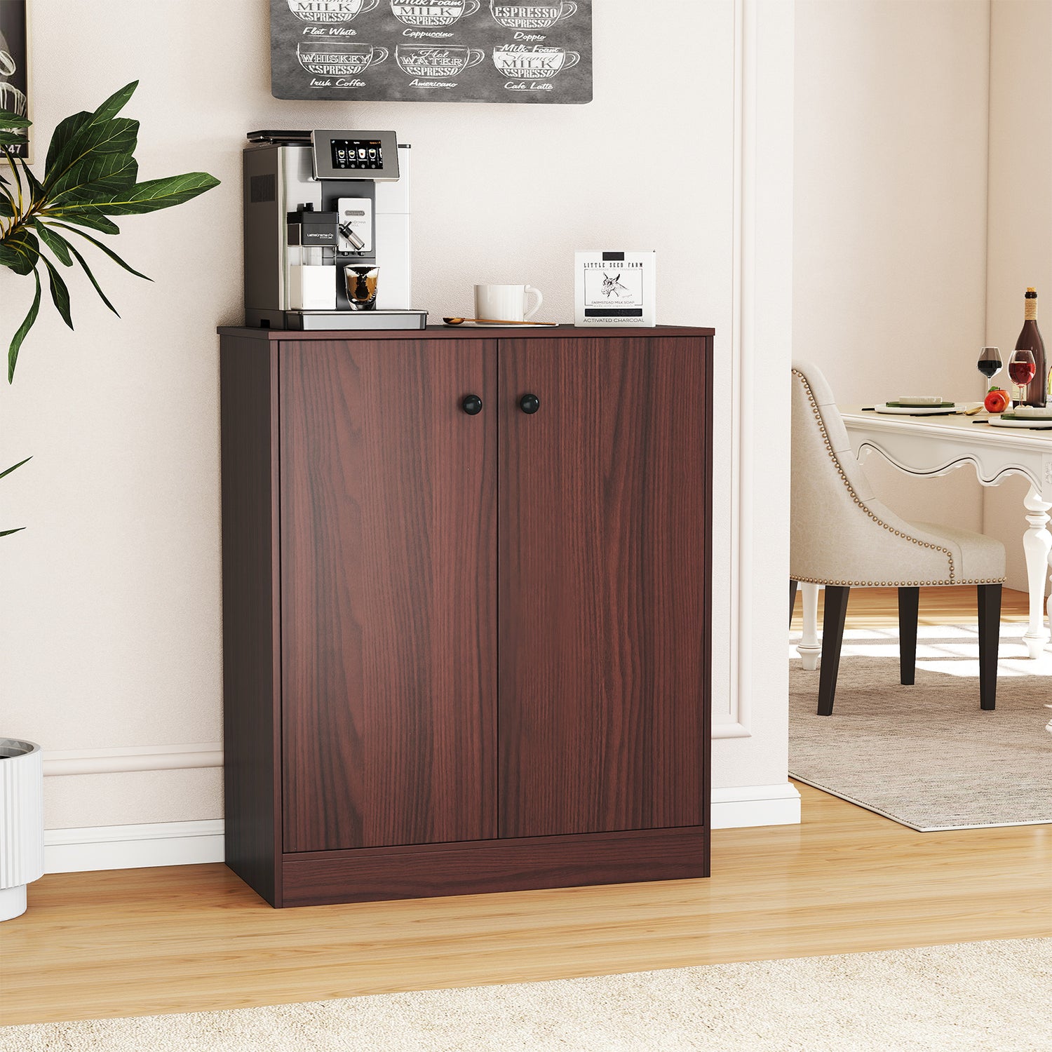 2-Door Modern Floor Storage Cabinet with 3-Tier Shelf