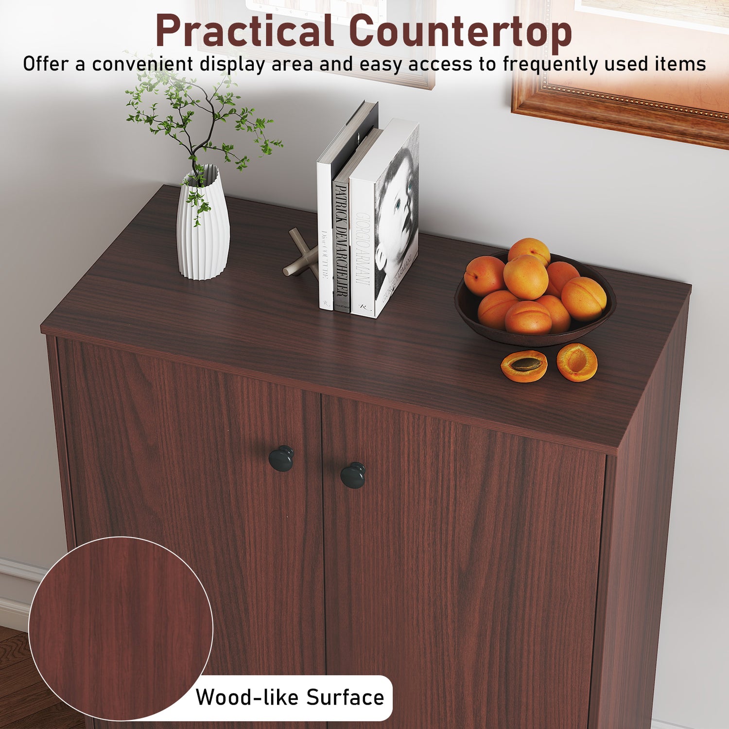 2-Door Modern Floor Storage Cabinet with 3-Tier Shelf