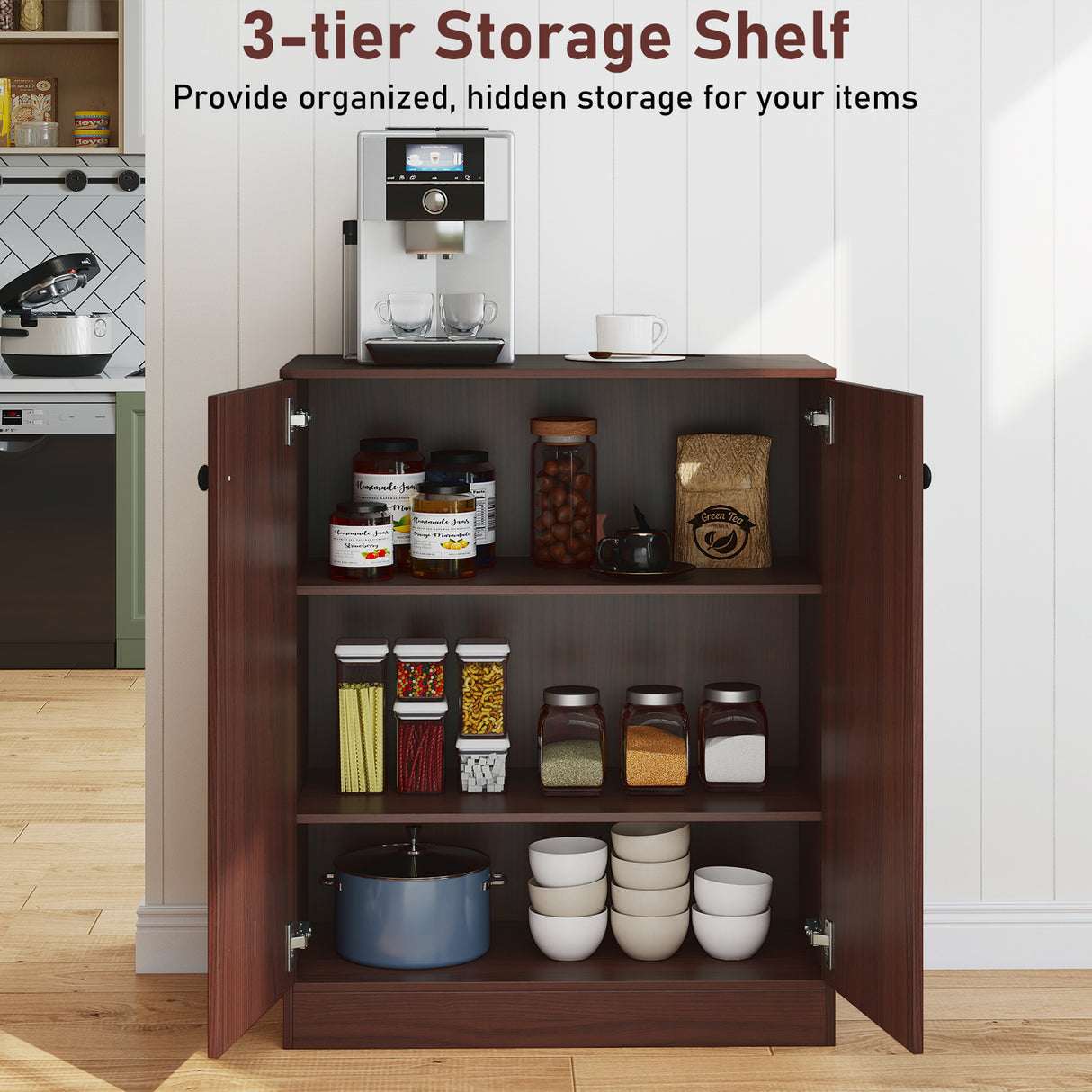 2-Door Modern Floor Storage Cabinet with 3-Tier Shelf