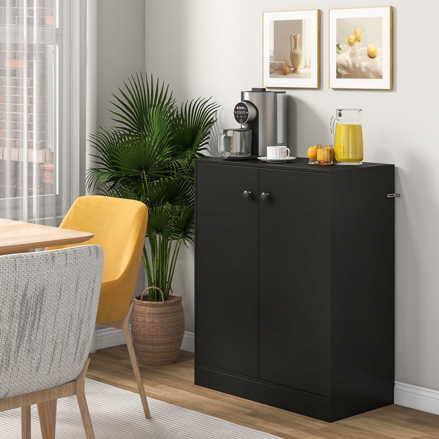 2-Door Modern Floor Storage Cabinet with 3-Tier Shelf