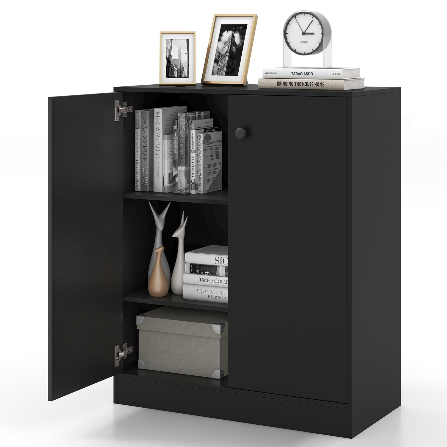 2-Door Modern Floor Storage Cabinet with 3-Tier Shelf