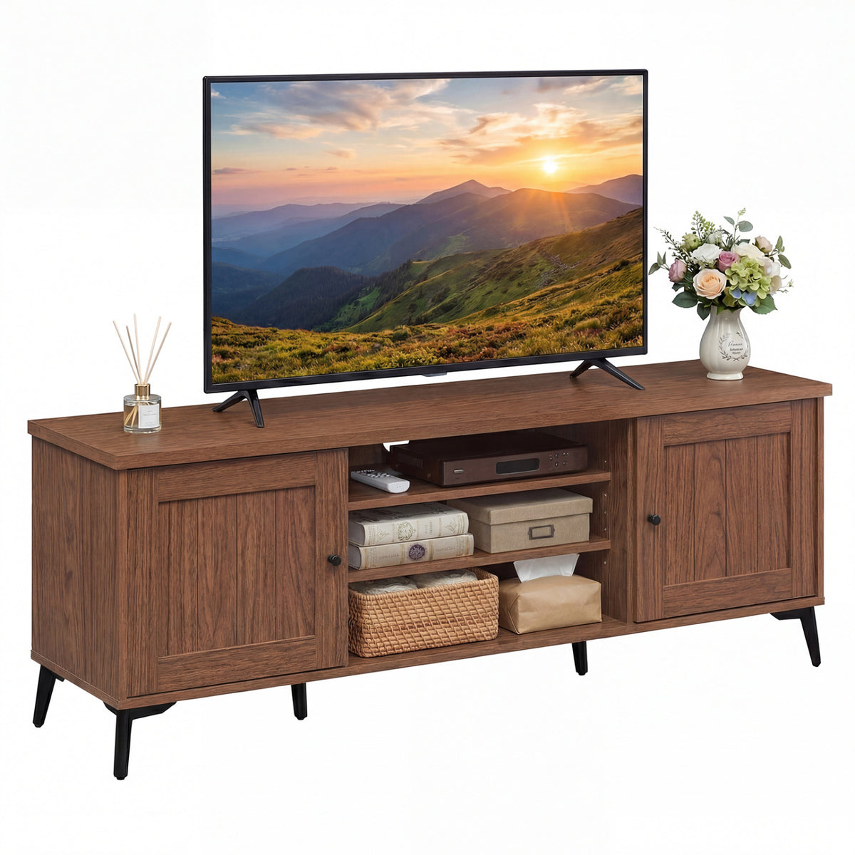 2-Door TV Stand for TVs up to 65 Inch Mid Century Modern Entertainment Center