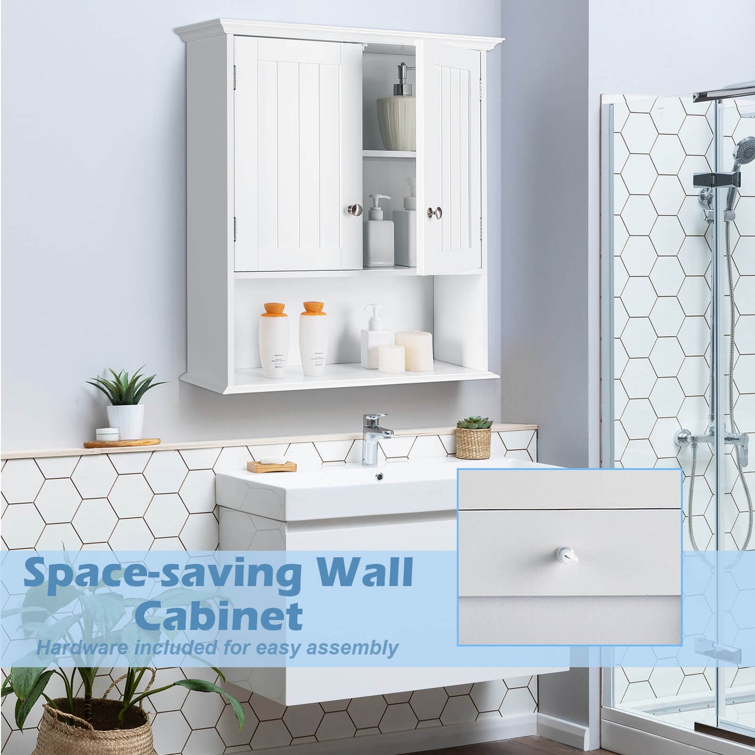 Wall Mount Bathroom Cabinet Storage Organizer with Doors and Shelves