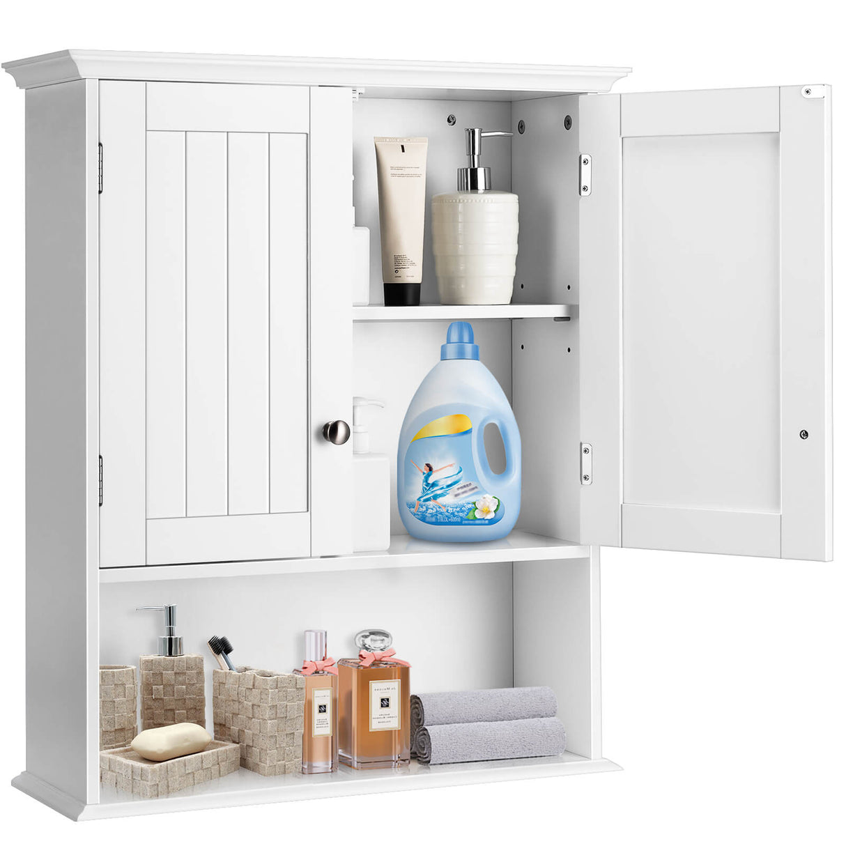 Wall Mount Bathroom Cabinet Storage Organizer with Doors and Shelves