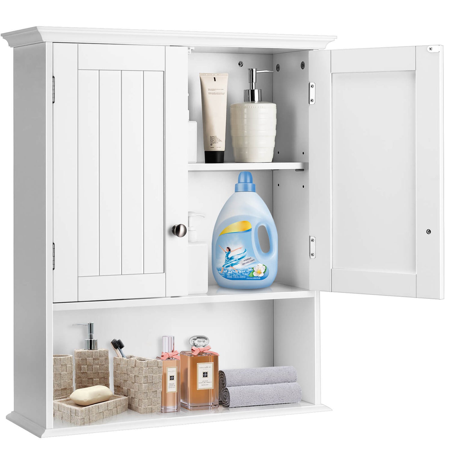 Wall Mount Bathroom Cabinet Storage Organizer with Doors and Shelves
