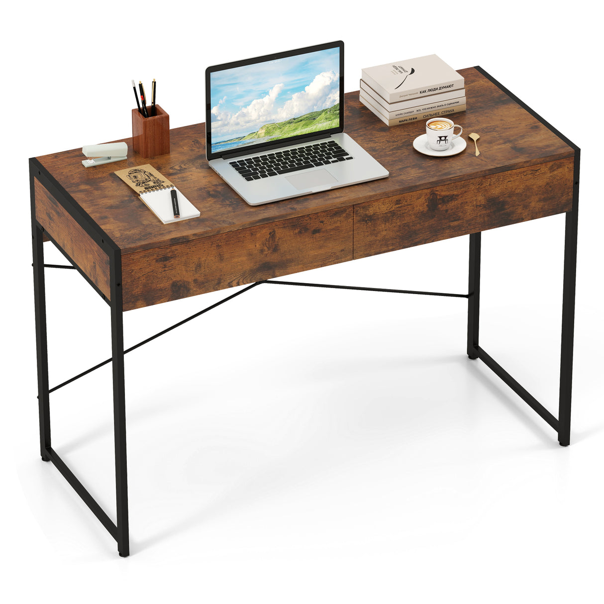 2-Drawer Home Office Desk with Steel Frame
