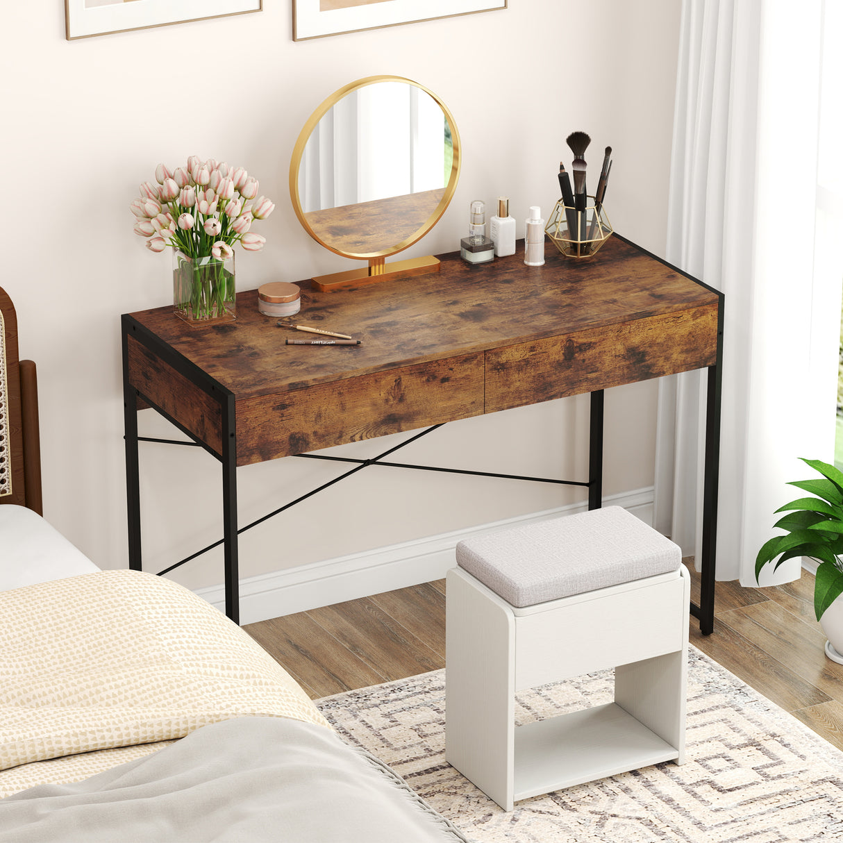 2-Drawer Home Office Desk with Steel Frame