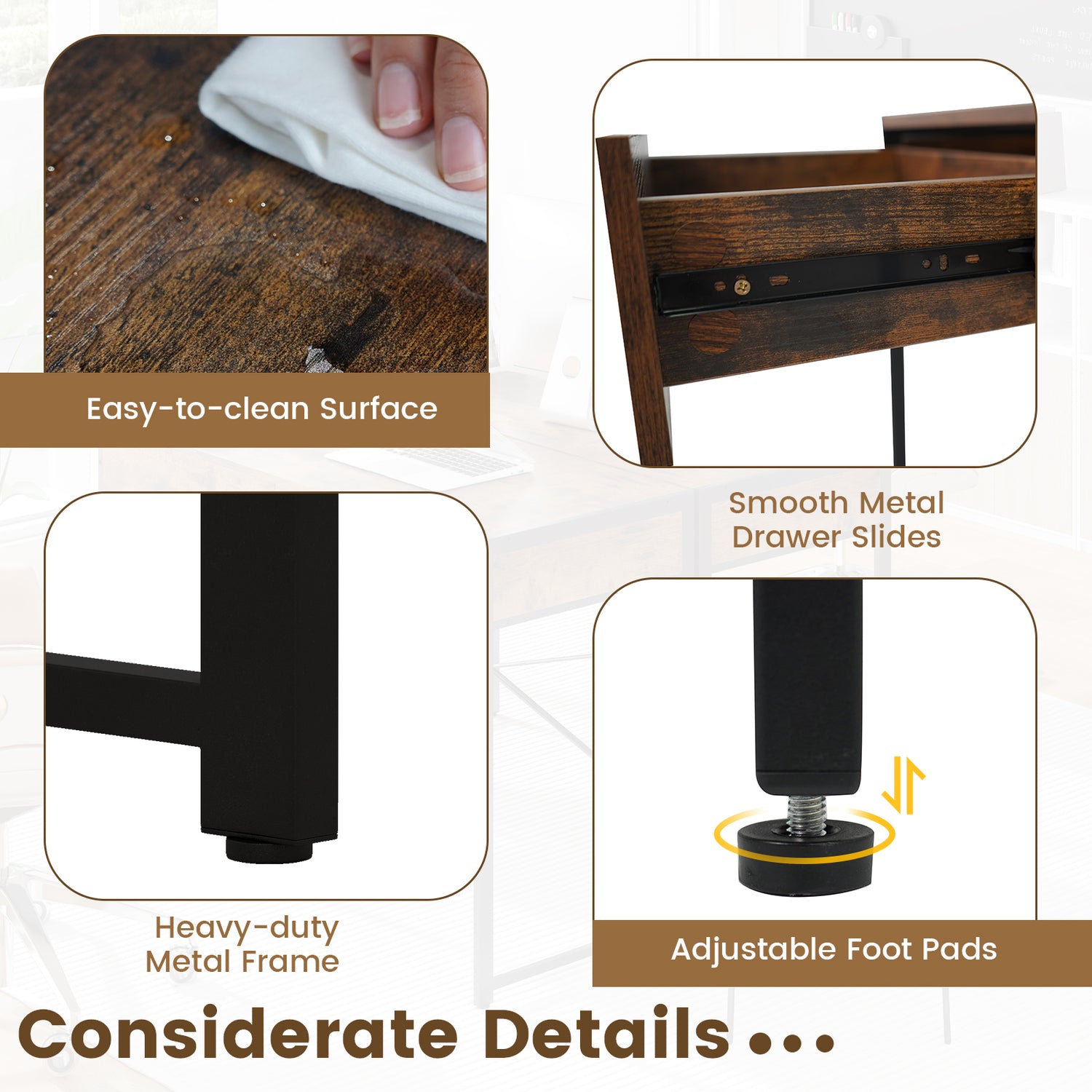 2-Drawer Home Office Desk with Steel Frame